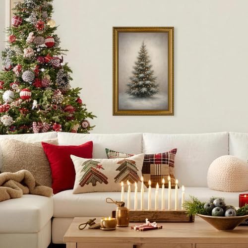 YBNBQG Christmas Tree Vintage Winter Snow Framed Canvas Wall Art 16x24 in - 24L x 16W