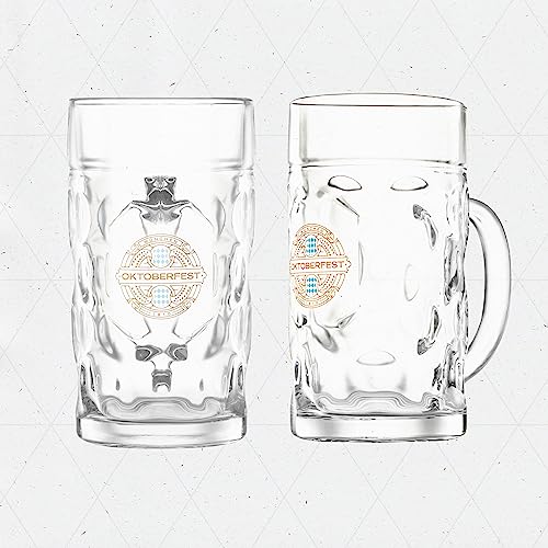 German Oktoberfest Beer Stein Mug 1L - Authentic Bavarian Glass Steins for Beer
