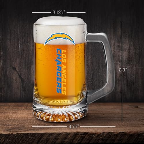 Los Angeles Chargers 14oz Glass Beer Stein, Heavy-Duty Logo Mug