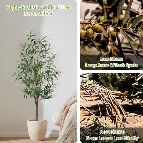 4FT Artificial Olive Tree - Realistic Faux Silk Plant for Home & Office Decor