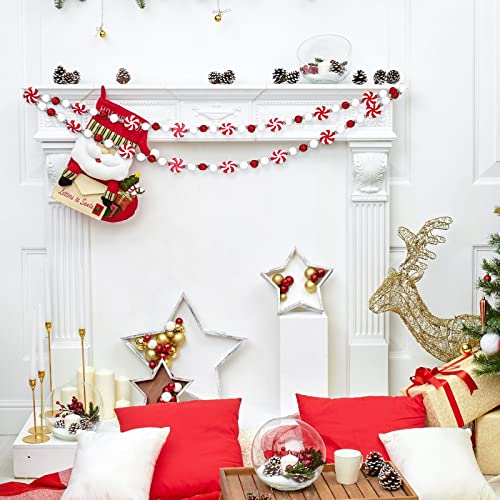 Berlune Candy Christmas Garland - 16ft Red & White Peppermint Decor - Candy Variation