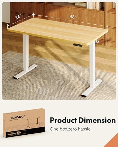 Electric Standing Desk with 4 Memory Presets - 48"x24" One-Piece Top (Maple/White)