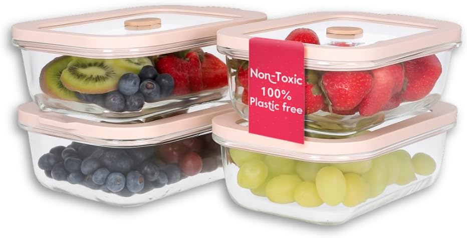Ziruma Non-Toxic Glass Food Storage Containers - Airtight 2.6 Cup Meal Prep Set, Microwave & Freezer Safe, 4 Pack