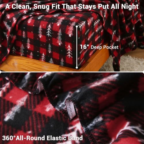 Viviland Christmas Tree Plaid Fleece Sheets Twin Set - Cozy Holiday Bedding, 3 Pieces