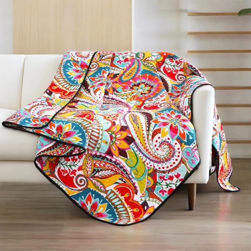 Reversible Cotton Quilted Throw Blanket - 59" x 79" Paisley Design