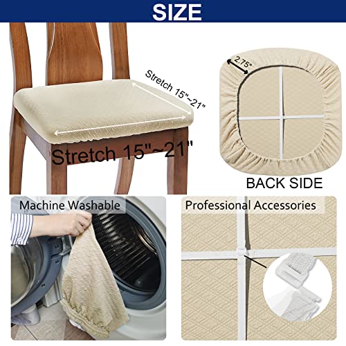 Stretch Washable Dining Chair Seat Covers Set of 6 - Beige