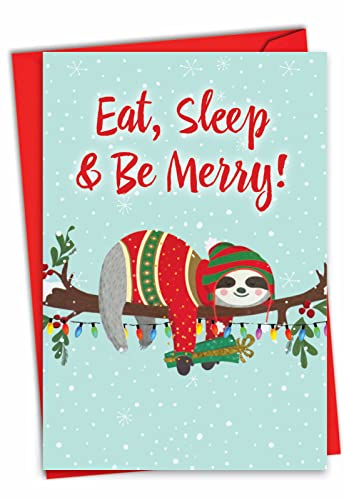 NobleWorks Eat, Sleep and Be Merry Christmas Card 5x7, C7046XSG - 1 Card