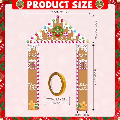 HunnmingRe Classic Style 3-Piece Christmas Gingerbread Door Banner 71 Inch Outdoor Holiday Decor