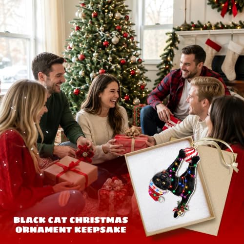 Pawzity Cat Black Christmas Ornament - One-Sided Acrylic Ornament with Beige Ribbon, Gift Box (Cat Black)