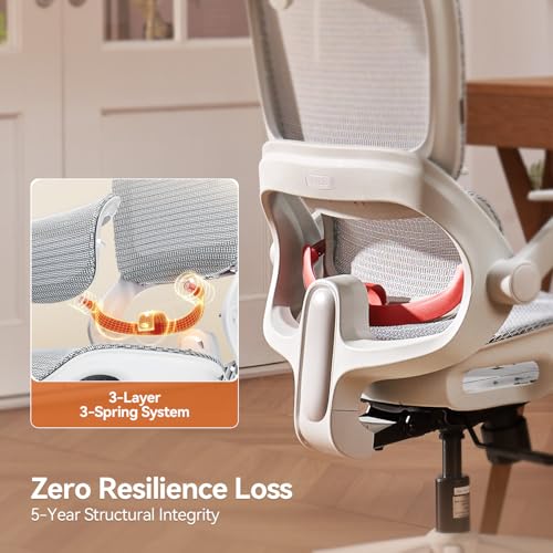 Ergonomic Mesh Office Chair with Adaptive Lumbar Support and Headrest, Grey
