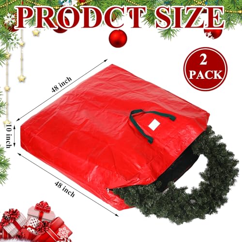 2 Pcs 48 Inch Christmas Wreath Storage Bags with Handle - Red, Waterproof