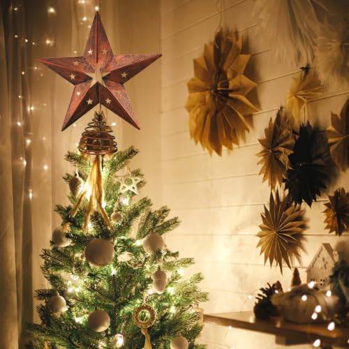 Halloscume 11 Inch Extra Large Rustic Christmas Star Tree Topper - Rustic Star