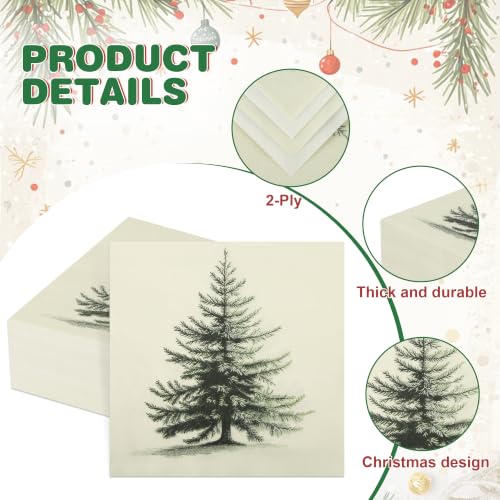 Elyxio 100 Ct Vintage Christmas Tree Napkins 6.5in Disposable, Tree Variation