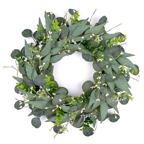 20-Inch Artificial Eucalyptus Wreath with Berries for Front Door Decor