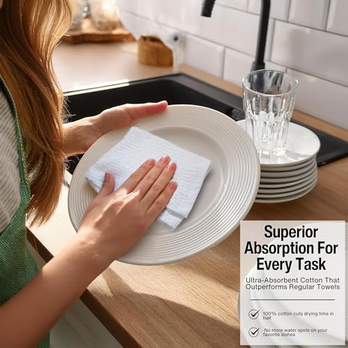 100% Cotton Dish Cloths 12-Pack, 12x12 Absorbent Kitchen Bar Mop Towels