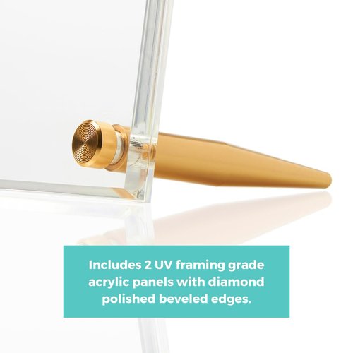 Wexel Art 8x10" Clear UV Grade Acrylic Tabletop Floating Picture Frame Display with Gold Hardware for Art and Photos