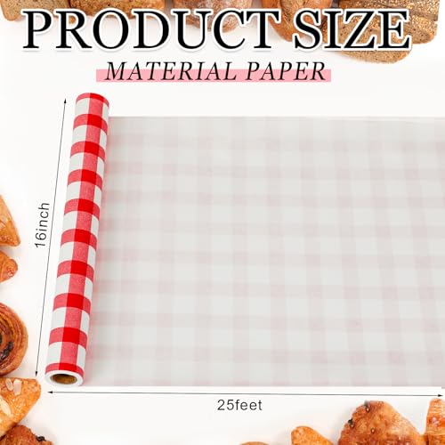 Tinlade Red White Gingham Paper Table Runner Roll 25ft x 16in - Festive Holiday Decor