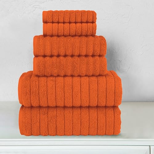 6-Piece Turkish Cotton Bath Towel Set - Ribbed Quick-Dry Absorbent Towels