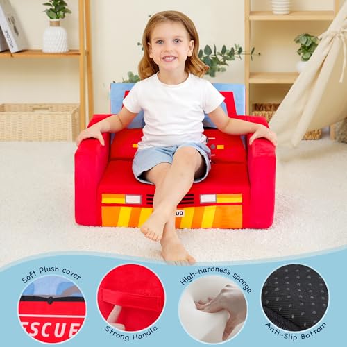 2-in-1 Kids Sofa Bed - Fold-Out Toddler Couch and Recliner, Fire Truck