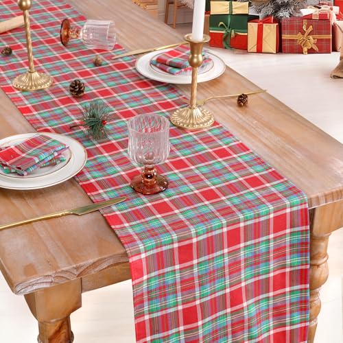 Checkered Table Runner 13x108 in Red & Black Cotton, 2-Pack – Buffalo Plaid