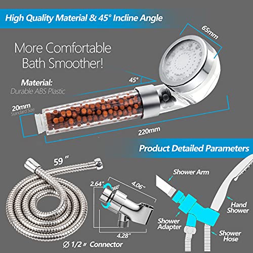 Classical FASTRAS LED Shower Head with Handheld & Water Filter - High Pressure, Temperature Control, Hose & Accessories