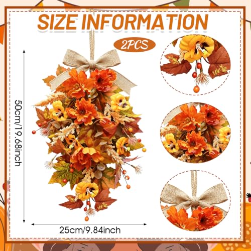 24-Inch Fall Teardrop Swags Set - Autumn Floral Wreath for Front Door