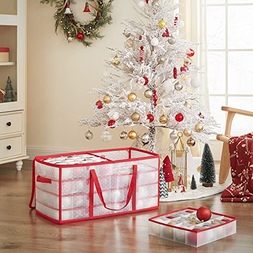 SONGMICS Cherry Red Large Christmas Ornament Storage Boxes Set of 2 - 256 Slots