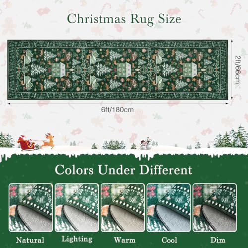 famibay Green 2' x 8' Christmas Runner Rug Non-Slip Washable Kitchen Decor