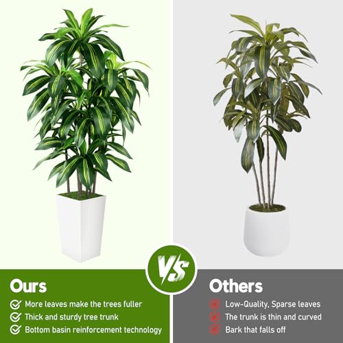 5FT Artificial Dracaena Tree with White Planter - Indoor Fake Plant