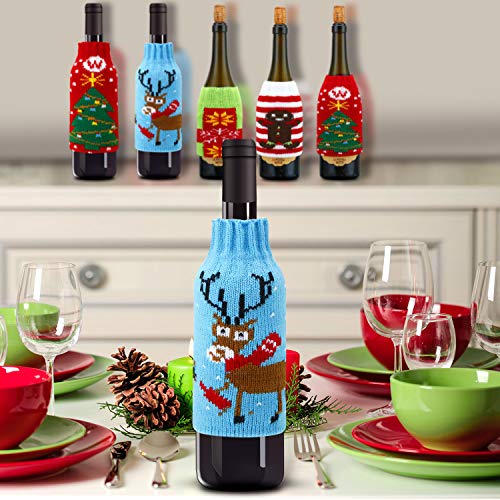 Boao 6-Pack Ugly Christmas Wine Bottle Covers with Hats – Knit Sweater Decor