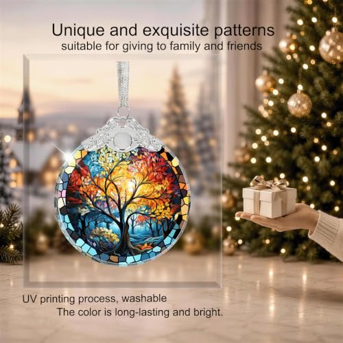 Aestas Tree of Life Crystal Glass 3" Hanging Ornament - Christmas Decor Gift & Keepsake (Tree of Life Variant)