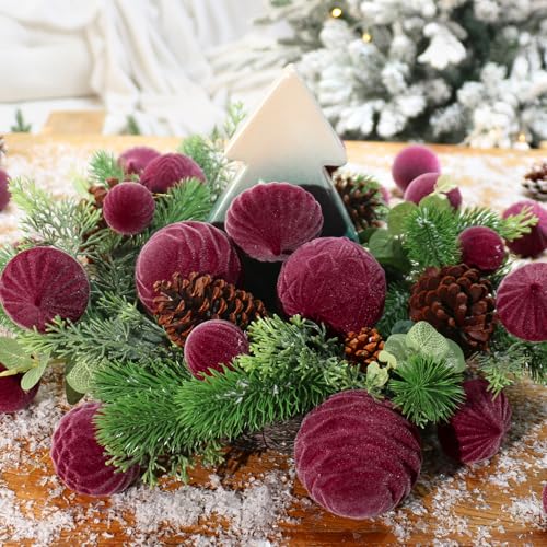 35Pcs Burgundy Velvet Christmas Ball Ornaments Set with 1.57"-3.14" Hangers - Xmas Tree Decor by Super Holiday