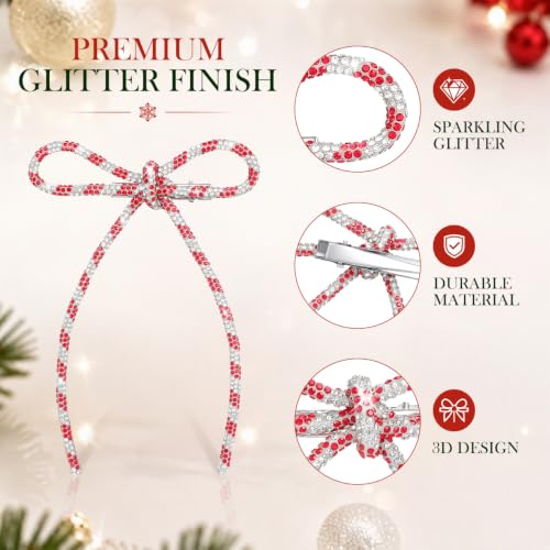 Didiseaon 12 Pack Christmas Red & White Rhinestone Bow Ornaments with Clips