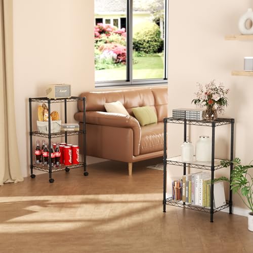 3-Tier Metal Wire Shelving Unit with Wheels and Adjustable Shelves Black