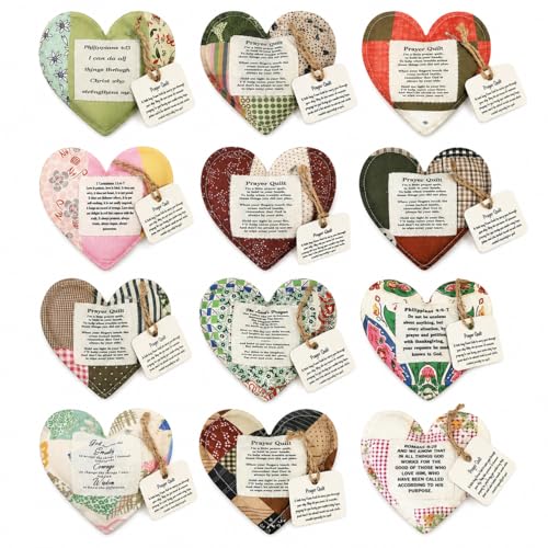 Mini Heart Pocket Prayer Quilts with Cross - Set of 12