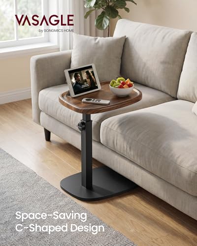 Adjustable Height C-Shaped Side Table, Small End Table for Sofa and Bed