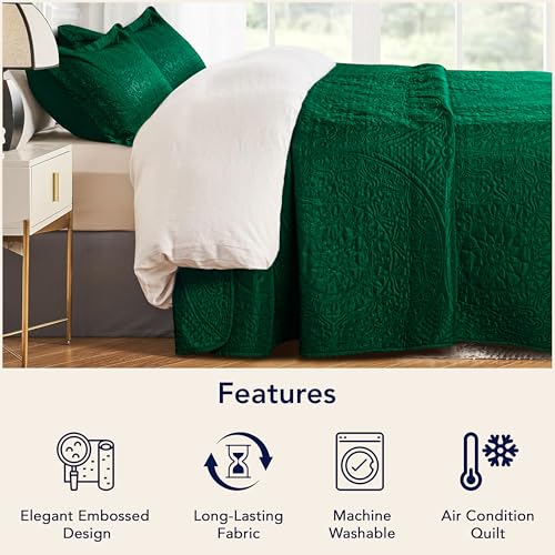 King Quilt Bedding Set - Lightweight Floral Bedspread with Pillow Shams