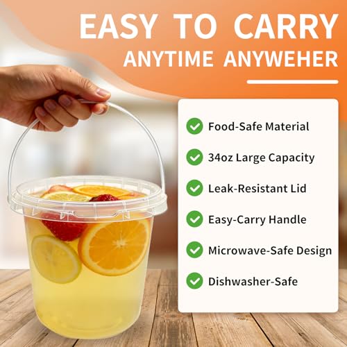 15-Pack 34oz Plastic Cups with Lids & Straws - Disposable Buckets for Drinks, Summer Parties