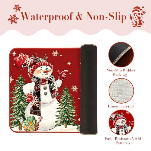 Christmas Kitchen Rugs Set of 2 with Snowmen & Red Truck – Holiday Floor Mats