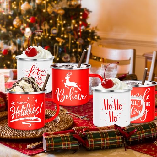 Uiifan 20 Pcs Red White Christmas Enamel Mugs 12 oz Bulk Holiday Drinkware