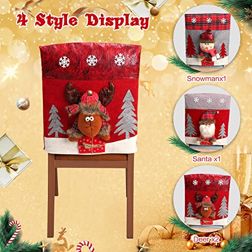 Christmas Chair Covers Set of 4 - Plush Santa Snowman Reindeer Decor