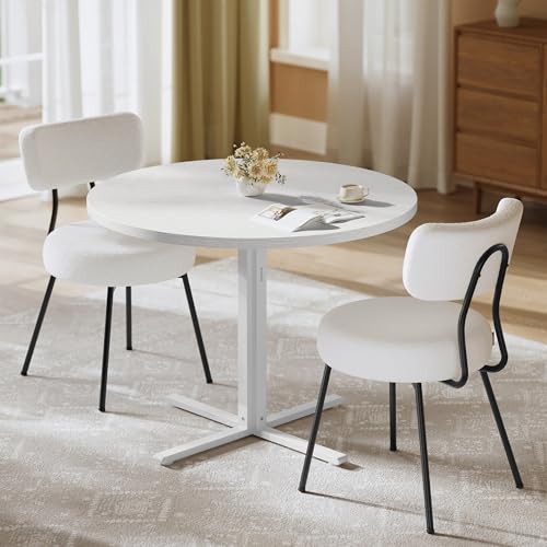 Round Dining Table Set with 2 Padded Upholstered Chairs for Small Spaces