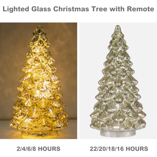 Set of 3 Lighted Mercury Glass Christmas Tree Figurines with Timer - KI Store