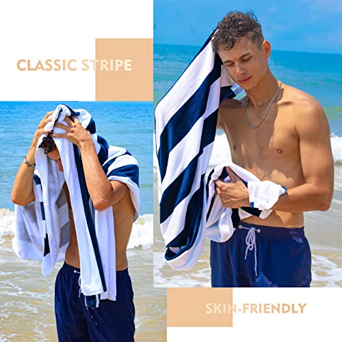 Oversized Cotton Beach Towels 4-Pack, 35x70 Inch Cabana Striped Pool Towels