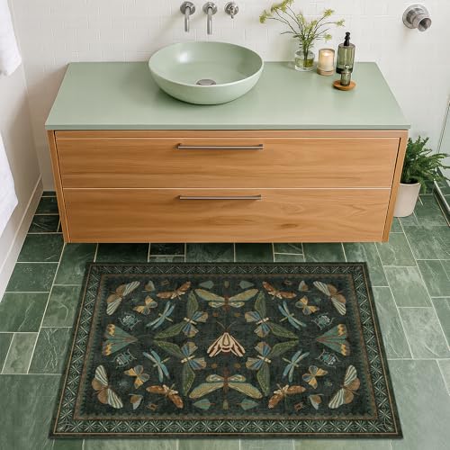 2x3 Dark Green Entryway Rug - Washable Non Slip Boho Accent Throw Rug