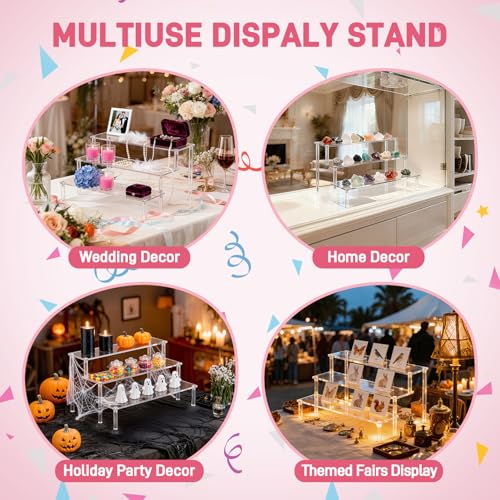 3-Tier Acrylic Display Stand Riser for Perfume, Collectibles & Cupcakes - 2 Pack