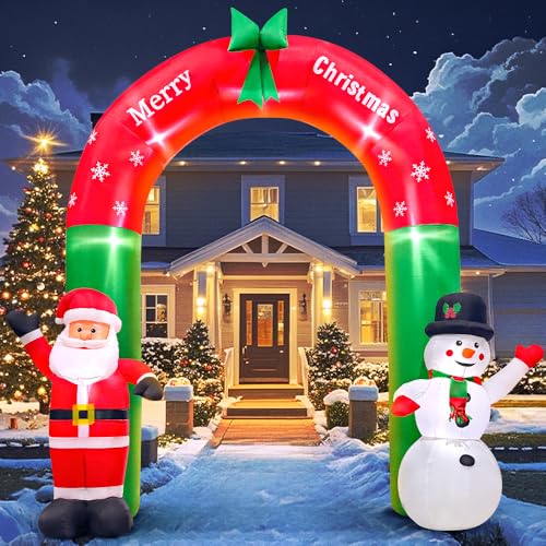 8FT Santa Snowman Arch Christmas Inflatable - Outdoor Blow Up Decor by KOOY