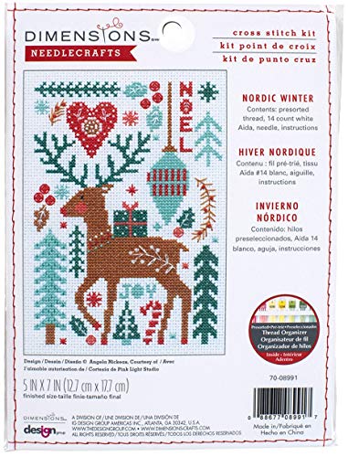 Christmas Cross Stitch Kit 14 Count White Aida 5x7 Inches Holiday Decor