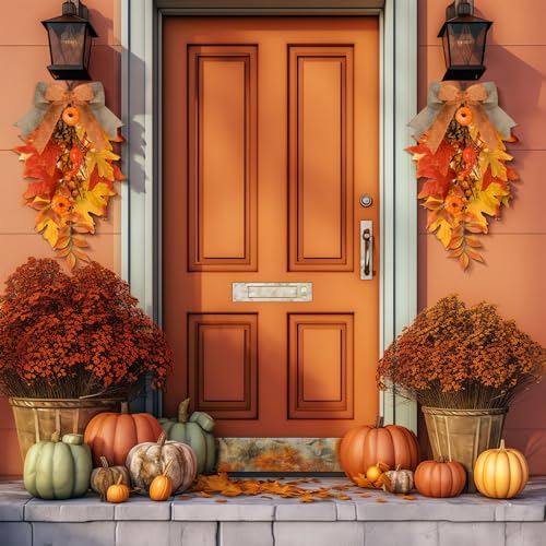 2-Pack 20-Inch Artificial Fall Teardrop Swags with Pumpkins and Berries