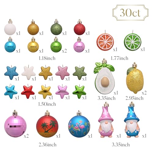 30-Piece Shatterproof Summer Tree Ornaments Set - Tropical Coastal Decor